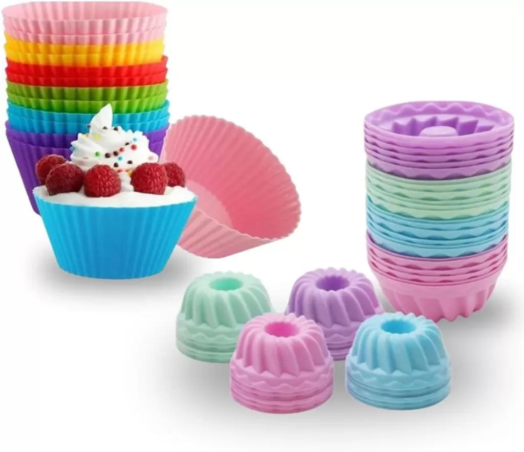 Jogo de 12 Formas de Silicone para Cupcake, Muffins e Bolinhos – Antiaderente, Livre de BPA, Reutilizável – Vai ao Forno, Air Fryer, Micro-ondas e Lava-Louças – Multicoloridas