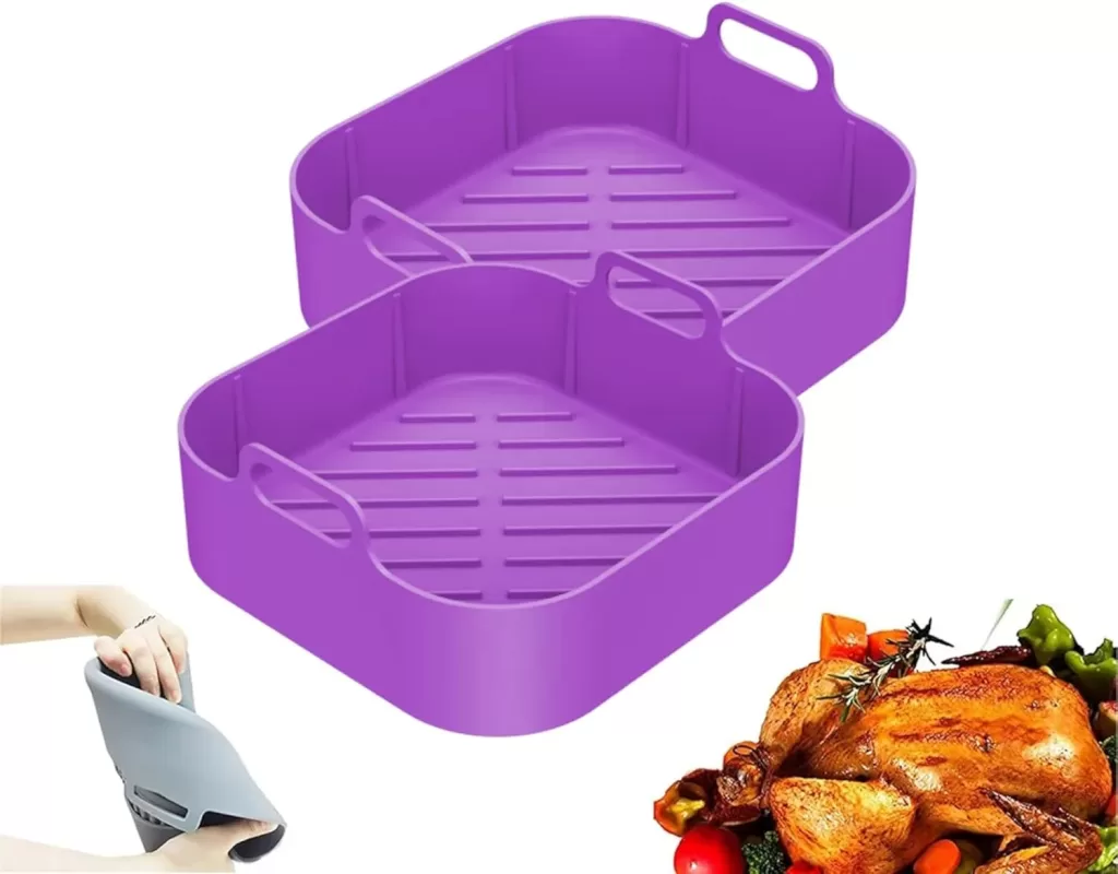 Kit 2un de Forma de Silicone Reutilizável Cesta Quadrada 18cm de Silicone Para Air Fryer, Forno, Microondas, Geladeira