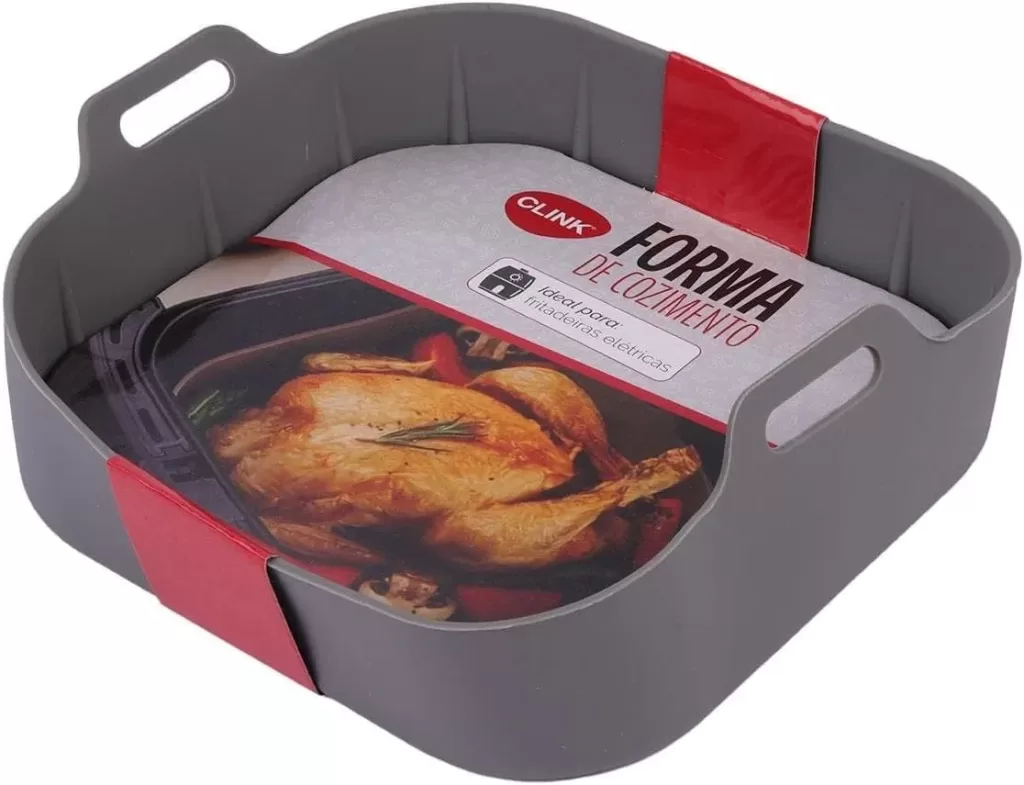 Panela de Silicone Quadrada Fritadeira Microondas CAlça Forma 20x20cm Cesto para Air Fryer
